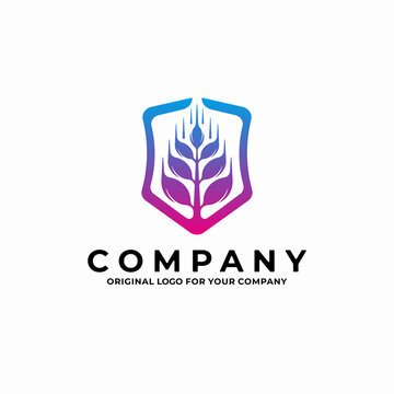 Logo design with modern wheat concept and blue, purple gradient color.