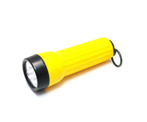 Yellow flashlight isolated on white background