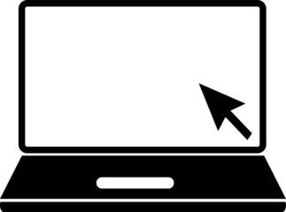 black arrow on laptop screen icon on white background.eps