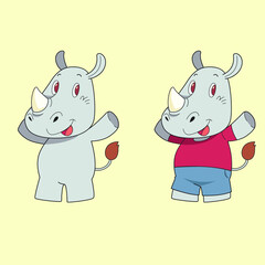 Illustration of cartoon rhino with happy expression
