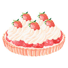Strawberry pie. Watercolor illustration. Isolated on a white background.