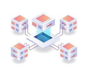 Server chip network isometric illustration
