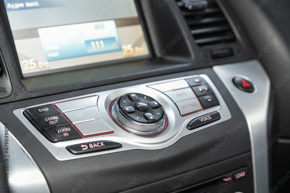 Poster car control panel of audio player and other devices.a shallow depth of field close up of the control