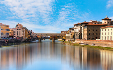 Panoramic view of Florence with  Ponte Vecchio over Arno river -  Florence, Italy
