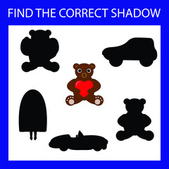 Find a shadow  bears. Match   toy  with correct shadow Preschool worksheet, kids activity worksheet, printable worksheet
