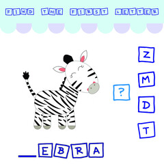Find the first letter of the word ZEBRA and connect. Educational game for children.
