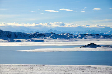 Lake and mountains in vicinity of Khan Tengri
Lake Tuzkol in Kazakhstan and a view of Khan Tengri peak 