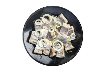 herring salted piece plate seafood fish meal food snack on the table copy space food background