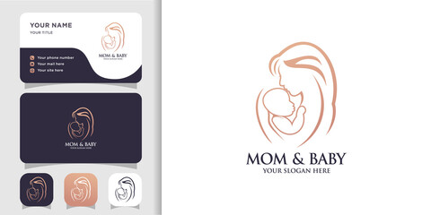 Fototapeta premium Mom and baby logo design concept Premium Vector