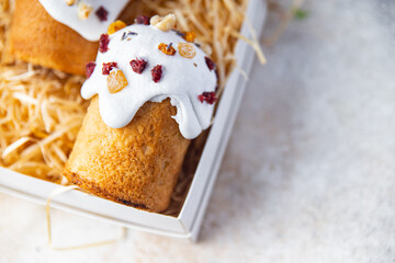 easter cake sweet dessert easter treat meal orthodox christians holiday food snack on the table copy space food background rustic top view