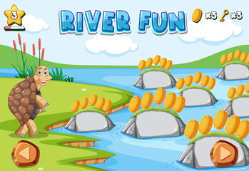 Naklejka premium Game template with empty rocks in the river