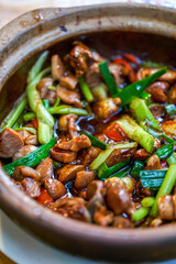 A pot of delicious authentic traditional Cantonese dishes in chilipot, chicken mixed in chilipot