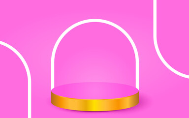 3d geometric pink podium for product placement with circular background and editable color
