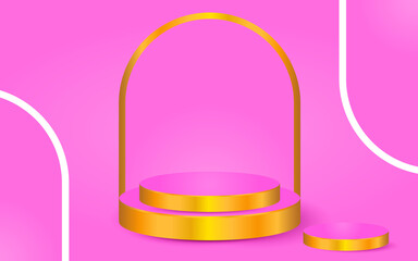 3d geometric pink and golden podium for product placement with dabble circular background and editable color