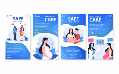 Pregnant Mother and Maternity Insurance Stories Health care Template Flat Illustration Editable of Square Background for Social media or Greetings Card