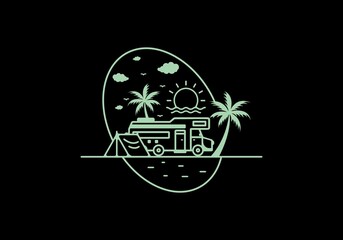 Campervan life line art illustration