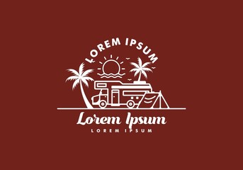 Campervan life line art illustration