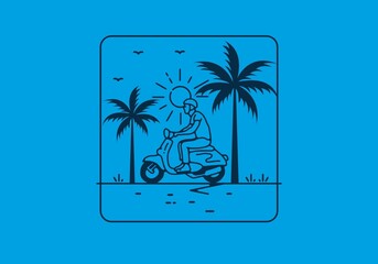 Riding scooter line art illustration