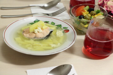 soup with vegetables and fish