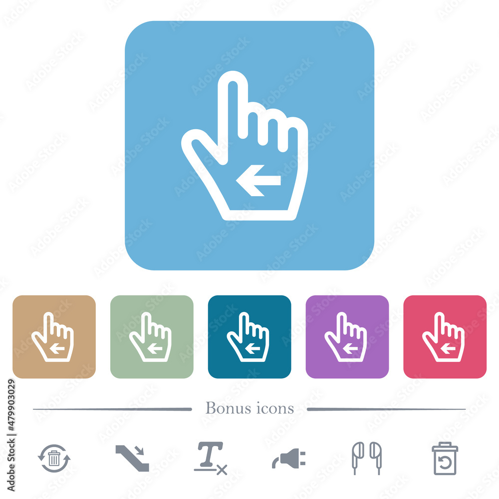 Poster hand cursor left outline flat icons on color rounded square backgrounds
