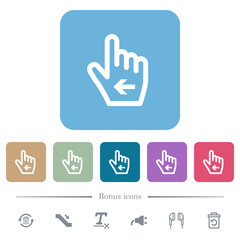 Hand cursor left outline flat icons on color rounded square backgrounds