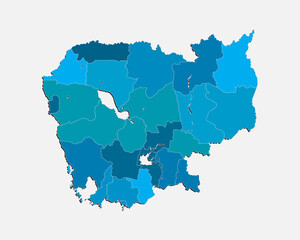 Vector map country Cambodia divided on regions