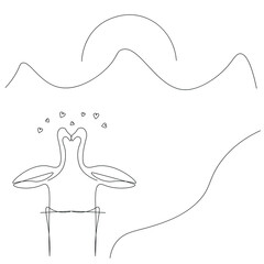 Valentines day background with heart one line, vector illustration