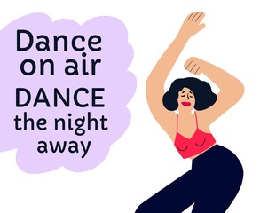 Woman dancing go-go dance, colorful illusion in flat style