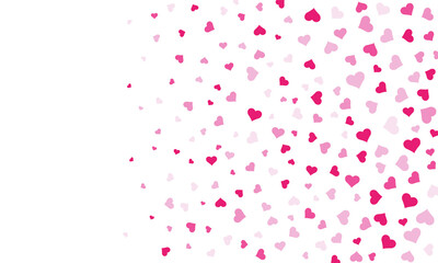 Heart falling confetti background. Romantic design template for Valentine Day or Wedding