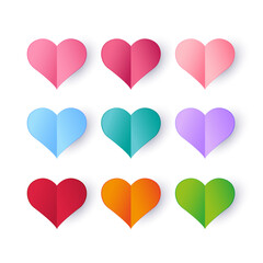 Paper cut love symbol set. Colorful heart for Valentine's day decoration