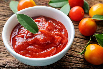Fresh homemade tomato sauce in a white bowl