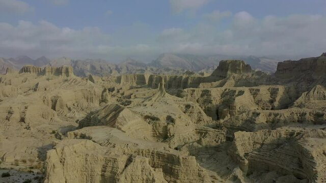 Aerial Over Epic Arid Mountain Landscape Of Hingol National Park In Balochistan
