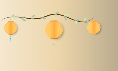 Chinese New Year decoration. Isolated paper lantern on yellow.