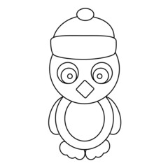 Black and White Cute Penguin in a Hat. Vector Illustration.