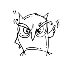 Round funny owl bird. Cartoon character. Outline sketch. Hand drawing is isolated on a white background. Vector