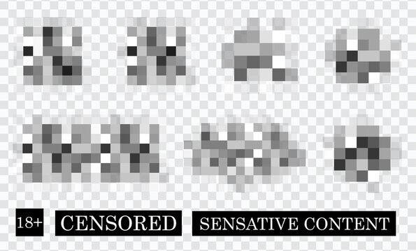 Censor blur effect texture isolated on transparent background. Blurry pixel color censorship element. Vector nude skin censor pattern.