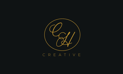 CH is a stylish logo with creative design and golden color with black background.