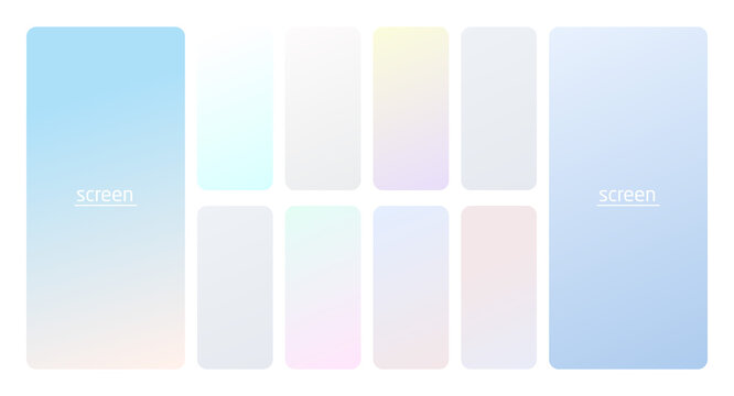 Pastel gradient smooth and soft vibrant color background set. Devices, pc and modern smartphone screen soft pastel color backgrounds vector ux and ui design illustration.