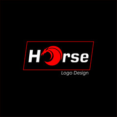 Horse writing logo with the letter O in the form of a red horse symbol