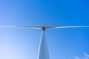 Wind power generator with blue sky background. 풍력발전기, 풍력, 터빈, 블레이드, 신재생에너지, 친환경