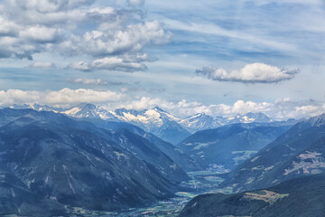 Fototapeta premium View from the cable car that connects Brunico to Plan de Corones