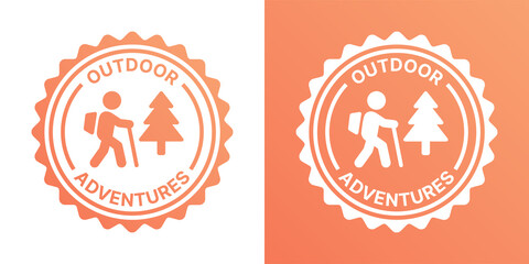 Outdoor adventures badge stamp icon. Camping and hiking symbol vector illustration.