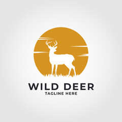 wild deer at the moon light logo illustration vector template