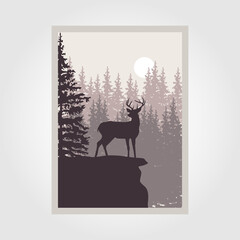 Deer silhouette on forest like background. deer poster