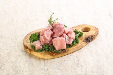 Raw pork meat cubes for coocking