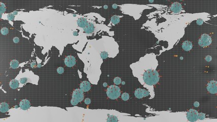 corona virus infect  with world map on black background