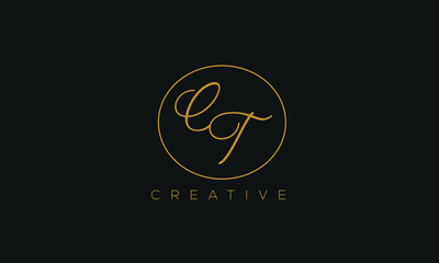 CT is a stylish logo with creative design and golden color with black background.