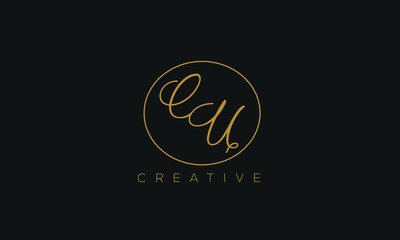 CU is a stylish logo with creative design and golden color with black background.