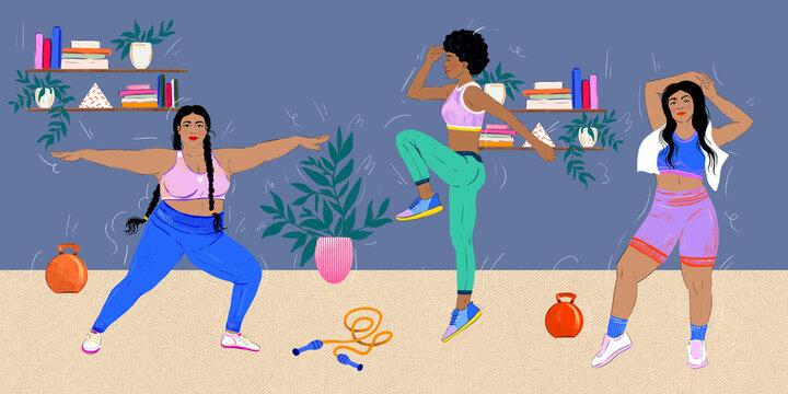 women doing home workout