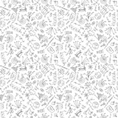 Seamless pattern with formulas,graphs, and equipment as the subject of physics,dark marker on white background